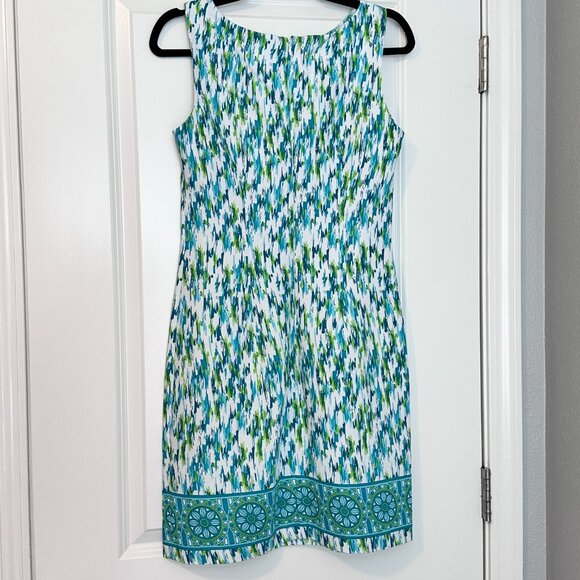 PERCEPTIONS PETITE |  Sleeveless Sheath Dress | Green Blue White | Size:… - Picture 2 of 7